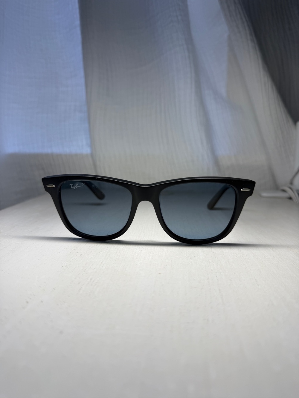 Ray-Ban Black Frame Sunglasses with Blue Gradient Lenses